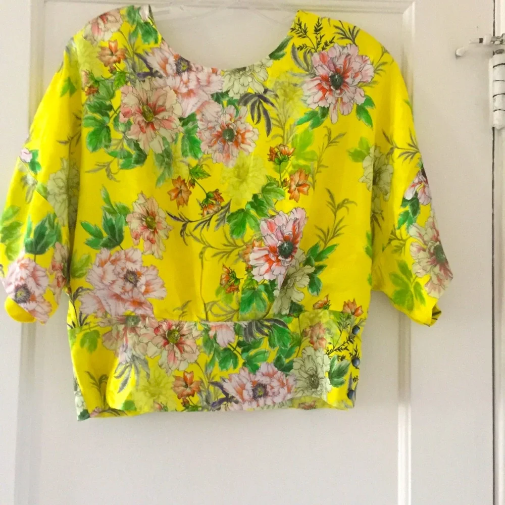 Anthropologie Marika Silk Blend Floral Blouse Dopamine